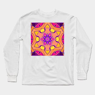 Cartoon Mandala Flower Pink Purple and Orange Long Sleeve T-Shirt